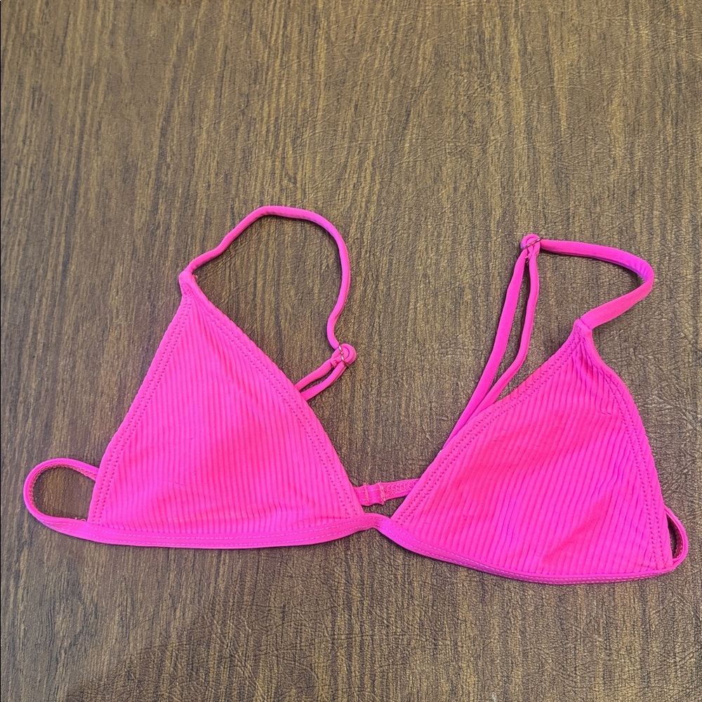 Frankies Bikinis Neon Pink  Ribbed Bikini Top Small